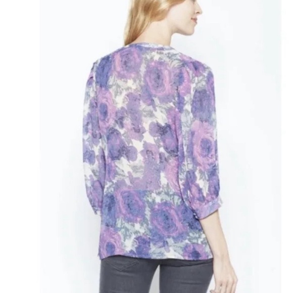 Joie purple floral 100% silk 3/4 sleeve button front top blouse size XS - Picture 3 of 13